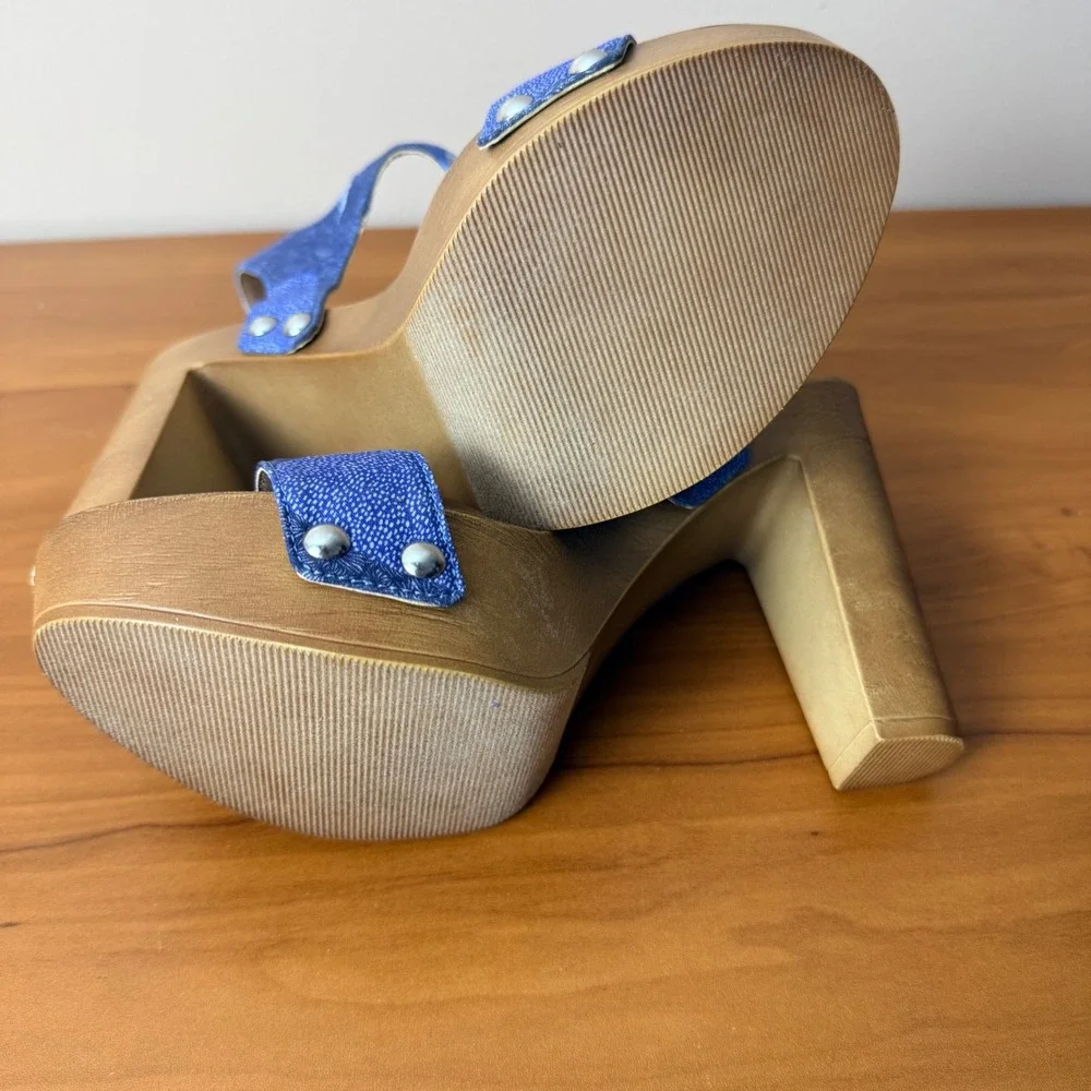Steve‎ Madden Womens Blue Patchwork Denim Platform Block Heel Sandals Size 6M